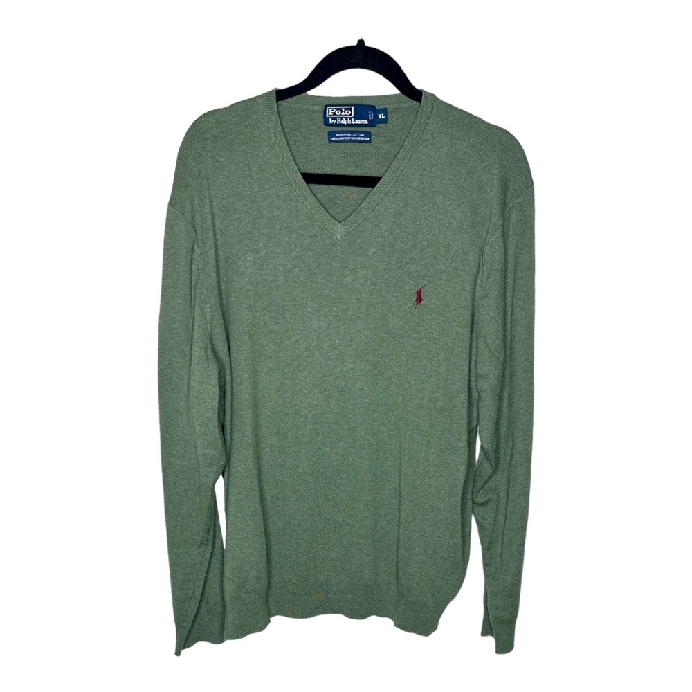 Polo by Ralph Lauren100% Pima Cotton Green Pullover V Neck Sweater Green XL